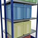 Grundregal, Doppelregal, Fachbodenregal Stecksystem MULTIplus250, 2000 x 1000 x (2x400) mm (HxBxT), 2x5 Fachböden, Längenriegel, RAL 5010 enzianblau/verzinkt