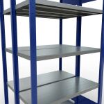 Grundregal, Doppelregal, Fachbodenregal Stecksystem MULTIplus250, 2000 x 1000 x (2x400) mm (HxBxT), 2x5 Fachböden, Längenriegel, RAL 5010 enzianblau/verzinkt