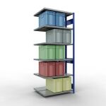 Anbauregal, Doppelregal, Fachbodenregal Stecksystem MULTIplus250, 2500 x 1000 x (2x400) mm (HxBxT), 2x6 Fachböden, Längenriegel, RAL 5010 enzianblau/verzinkt