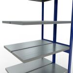 Anbauregal, Doppelregal, Fachbodenregal Stecksystem MULTIplus250, 2500 x 1000 x (2x400) mm (HxBxT), 2x6 Fachböden, Längenriegel, RAL 5010 enzianblau/verzinkt