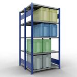 Grundregal, Doppelregal, Fachbodenregal Stecksystem MULTIplus250, 2000 x 1000 x (2x500) mm (HxBxT), 2x5 Fachböden, Längenriegel, RAL 5010 enzianblau/verzinkt