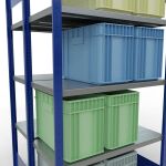 Grundregal, Doppelregal, Fachbodenregal Stecksystem MULTIplus250, 2000 x 1000 x (2x500) mm (HxBxT), 2x5 Fachböden, Längenriegel, RAL 5010 enzianblau/verzinkt