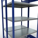 Grundregal, Doppelregal, Fachbodenregal Stecksystem MULTIplus250, 2000 x 1000 x (2x500) mm (HxBxT), 2x5 Fachböden, Längenriegel, RAL 5010 enzianblau/verzinkt