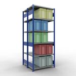 Grundregal, Doppelregal, Fachbodenregal Stecksystem MULTIplus250, 2500 x 1000 x (2x500) mm (HxBxT), 2x6 Fachböden, Längenriegel, RAL 5010 enzianblau/verzinkt