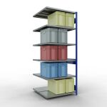 Anbauregal, Doppelregal, Fachbodenregal Stecksystem MULTIplus250, 2500 x 1000 x (2x500) mm (HxBxT), 2x6 Fachböden, Längenriegel, RAL 5010 enzianblau/verzinkt