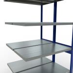 Anbauregal, Doppelregal, Fachbodenregal Stecksystem MULTIplus250, 2500 x 1000 x (2x500) mm (HxBxT), 2x6 Fachböden, Längenriegel, RAL 5010 enzianblau/verzinkt