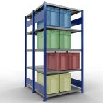 Grundregal, Doppelregal, Fachbodenregal Stecksystem MULTIplus250, 2000 x 1000 x (2x600) mm (HxBxT), 2x5 Fachböden, Längenriegel, RAL 5010 enzianblau/verzinkt