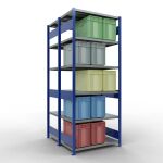 Grundregal, Doppelregal, Fachbodenregal Stecksystem MULTIplus250, 2500 x 1000 x (2x600) mm (HxBxT), 2x6 Fachböden, Längenriegel, RAL 5010 enzianblau/verzinkt