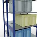 Grundregal, Doppelregal, Fachbodenregal Stecksystem MULTIplus250, 2500 x 1000 x (2x600) mm (HxBxT), 2x6 Fachböden, Längenriegel, RAL 5010 enzianblau/verzinkt