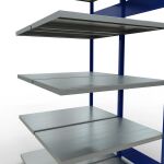 Anbauregal, Doppelregal, Fachbodenregal Stecksystem MULTIplus250, 2000 x 1000 x (2x600) mm (HxBxT), 2x5 Fachböden, Längenriegel, RAL 5010 enzianblau/verzinkt