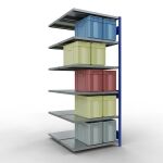 Anbauregal, Doppelregal, Fachbodenregal Stecksystem MULTIplus250, 2500 x 1000 x (2x600) mm (HxBxT), 2x6 Fachböden, Längenriegel, RAL 5010 enzianblau/verzinkt