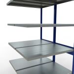 Anbauregal, Doppelregal, Fachbodenregal Stecksystem MULTIplus250, 2500 x 1000 x (2x600) mm (HxBxT), 2x6 Fachböden, Längenriegel, RAL 5010 enzianblau/verzinkt