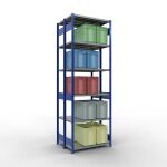 Grundregal, Doppelregal, Fachbodenregal Stecksystem MULTIplus250, 3000 x 1000 x (2x400) mm (HxBxT), 2x7 Fachböden, Längenriegel, RAL 5010 enzianblau/verzinkt