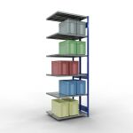 Anbauregal, Doppelregal, Fachbodenregal Stecksystem MULTIplus250, 3000 x 1000 x (2x400) mm (HxBxT), 2x7 Fachböden, Längenriegel, RAL 5010 enzianblau/verzinkt