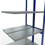 Anbauregal, Doppelregal, Fachbodenregal Stecksystem MULTIplus250, 3000 x 1000 x (2x400) mm (HxBxT), 2x7 Fachböden, Längenriegel, RAL 5010 enzianblau/verzinkt