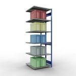 Anbauregal, Doppelregal, Fachbodenregal Stecksystem MULTIplus250, 3000 x 1000 x (2x500) mm (HxBxT), 2x7 Fachböden, Längenriegel, RAL 5010 enzianblau/verzinkt