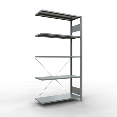 Anbauregal, Eckregal (Feld C) 2000 x 1000 x 400, 5 Fachböden, Kreuzstrebe, verzinkt