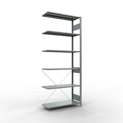 Anbauregal, Eckregal (Feld C) 2500 x 1000 x 400, 6 Fachböden, Kreuzstrebe, verzinkt