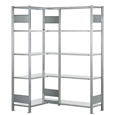 Eckregal (Felder A + B) 2000 x 1000 x 500, 2x5 Fachböden, Längenriegel, verzinkt