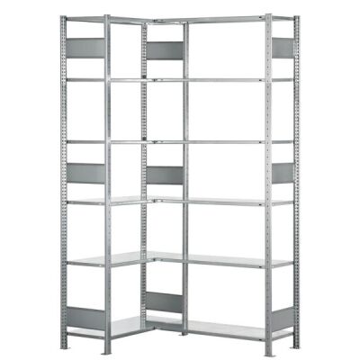 Eckregal (Felder A + B) 2500 x 1000 x 500, 2x6 Fachböden, Längenriegel, verzinkt