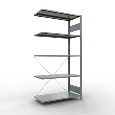 Anbauregal, Eckregal (Feld C) 2000 x 1000 x 500, 5 Fachböden, Kreuzstrebe, verzinkt