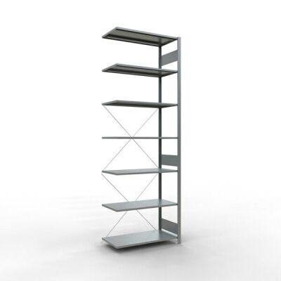 Anbauregal, Eckregal (Feld C) 3000 x 1000 x 500, 7 Fachböden, Kreuzstrebe, verzinkt