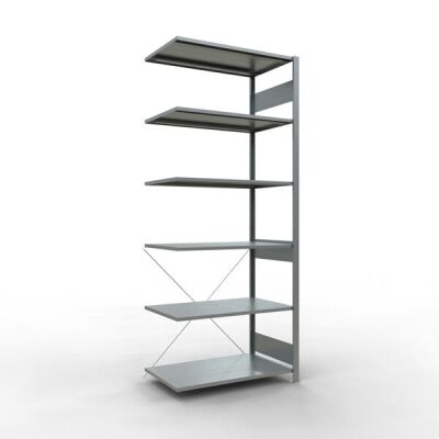 Anbauregal, Eckregal (Feld C) 2500 x 1000 x 600, 6 Fachböden, Kreuzstrebe, verzinkt