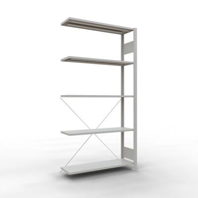 Anbauregal, Eckregal (Feld C) 2000 x 1000 x 300, 5 Fachböden, Kreuzstrebe, RAL 7035 lichtgrau