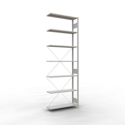 Anbauregal, Eckregal (Feld C) 3000 x 1000 x 300, 7 Fachböden, Kreuzstrebe, RAL 7035 lichtgrau