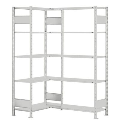 Eckregal (Felder A + B) 2000 x 1000 x 400, 2x5 Fachböden, Längenriegel, RAL 7035 lichtgrau