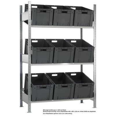 Grundregal, Schrägbodenregal L MULTIplus150, 2000 x 1300 x 600 mm (HxBxT), verzinkt/RAL 7035 lichtgrau, 3 Fachböden