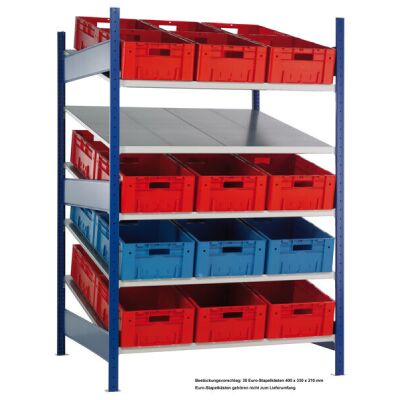 Grundregal, Schrägbodenregal XL MULTIplus150, 2000 x 1300 x 1200 mm (HxBxT), RAL 5010 enzianblau/verzinkt, 2x5 Fachböden