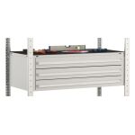 Grundregal, Schubladenregal MULTIplus150, 2000 x 1000 x 500 mm (HxBxT), 4 MULTIplus150-Fachböden, 1 Stück 3er Schubladenset, verzinkt