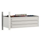 Anbauregal, Schubladenregal MULTIplus150, 2000 x 1000 x 500 mm (HxBxT), 4 MULTIplus150-Fachböden, 1 Stück 3er Schubladenset, verzinkt
