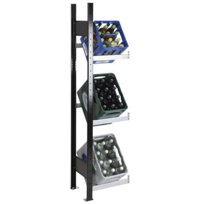 Anbauregal, Getränkekistenregal 1800 x 400 x 300 mm (HxBxT), schwarz/silber, 3 Ebenen für 3 Getränkekisten