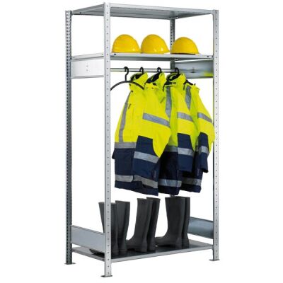 Grundregal, Garderobenregal MULTIplus150 2000 x 1300 x 600 mm (HxBxT), verzinkt, 3 Fachböden, 1 Stück Kleiderstange