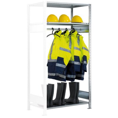 Anbauregal, Garderobenregal MULTIplus150 2000 x 750 x 600 mm (HxBxT), verzinkt, 3 Fachböden, 1 Stück Kleiderstange