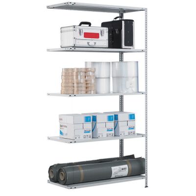 Grundregal, Fachbodenregal Schraubsystem MULTIplus150, 2000 x 750 x 800 mm (HxBxT), RAL 7035 lichtgrau, 5 Fachböden