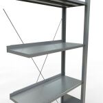 Anbauregal, Büro-Fachbodenregal Stecksystem MULTIplus85, 1800 x 750 x 300 mm (HxBxT), 5 Fachböden, Kreuzstrebe, verzinkt, mit Anschlagleiste