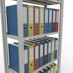 Grundregal, Büro-Fachbodenregal Stecksystem MULTIplus85, 1800 x 750 x 300 mm (HxBxT), 5 Fachböden, Kreuzstrebe, RAL 7035 lichtgrau, mit Anschlagleiste