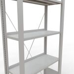 Grundregal, Büro-Fachbodenregal Stecksystem MULTIplus85, 1800 x 750 x 300 mm (HxBxT), 5 Fachböden, Kreuzstrebe, RAL 7035 lichtgrau, mit Anschlagleiste