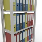 Grundregal, Büro-Fachbodenregal Stecksystem MULTIplus85, 2000 x 750 x 300 mm (HxBxT), 6 Fachböden, Kreuzstrebe, RAL 7035 lichtgrau, mit Anschlagleiste