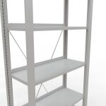 Grundregal, Büro-Fachbodenregal Stecksystem MULTIplus85, 2000 x 750 x 300 mm (HxBxT), 6 Fachböden, Kreuzstrebe, RAL 7035 lichtgrau, mit Anschlagleiste