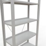 Grundregal, Büro-Fachbodenregal Stecksystem MULTIplus85, 2300 x 750 x 300 mm (HxBxT), 7 Fachböden, Kreuzstrebe, RAL 7035 lichtgrau, mit Anschlagleiste