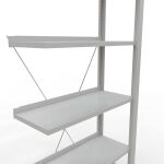 Anbauregal, Büro-Fachbodenregal Stecksystem MULTIplus85, 2000 x 750 x 300 mm (HxBxT), 6 Fachböden, Kreuzstrebe, RAL 7035 lichtgrau, mit Anschlagleiste