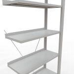 Anbauregal, Büro-Fachbodenregal Stecksystem MULTIplus85, 2300 x 750 x 300 mm (HxBxT), 7 Fachböden, Kreuzstrebe, RAL 7035 lichtgrau, mit Anschlagleiste