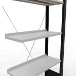 Anbauregal, Büro-Fachbodenregal Stecksystem MULTIplus85, 1800 x 750 x 300 mm (HxBxT), 5 Fachböden, Kreuzstrebe, schwarz/RAL 7035 lichtgrau, mit Anschlagleiste