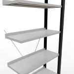 Anbauregal, Büro-Fachbodenregal Stecksystem MULTIplus85, 2300 x 750 x 300 mm (HxBxT), 7 Fachböden, Kreuzstrebe, schwarz/RAL 7035 lichtgrau, mit Anschlagleiste