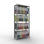 Grundregal, Büro-Fachbodenregal Stecksystem MULTIplus85, 1800 x 750 x 300 mm (HxBxT), 5 Fachböden, Kreuzstrebe, verzinkt, ohne Anschlagleiste