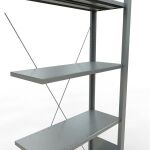 Anbauregal, Büro-Fachbodenregal Stecksystem MULTIplus85, 1800 x 750 x 300 mm (HxBxT), 5 Fachböden, Kreuzstrebe, verzinkt, ohne Anschlagleiste